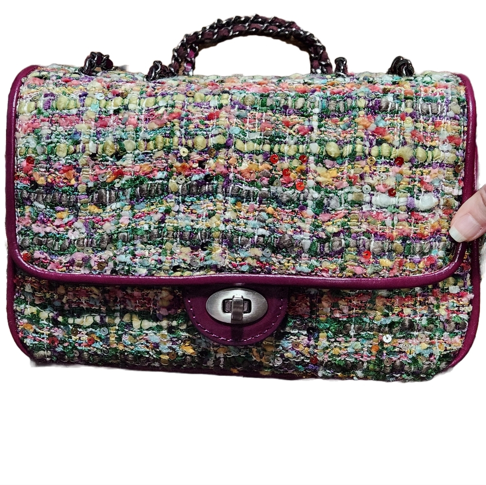 Patricia Nash Lorenza tweed sequin flap shoulder bag - Picture 2 of 16